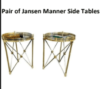A small, ornate side table with a gilded metal frame and a round glass top. The frame is finished in… — 3D model