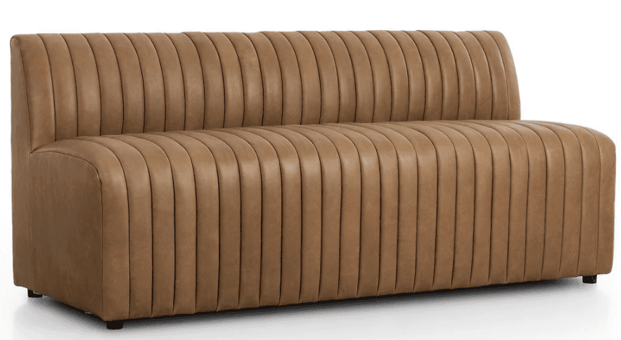 A modern sofa with a channeled design, featuring a low profile and straight back. The upholstery has… — 3D model