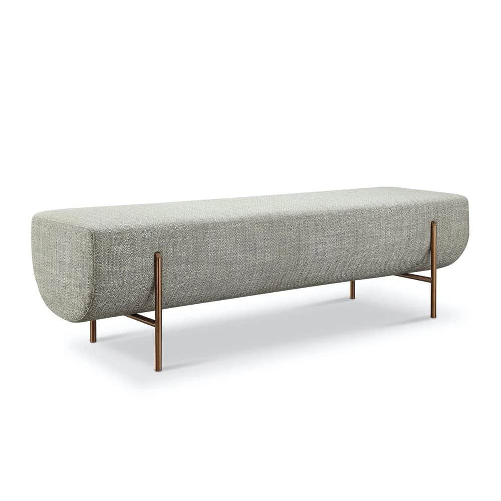 A contemporary upholstered bench with a rounded, elongated form and a textured fabric finish. It is… — free GLB 3D model