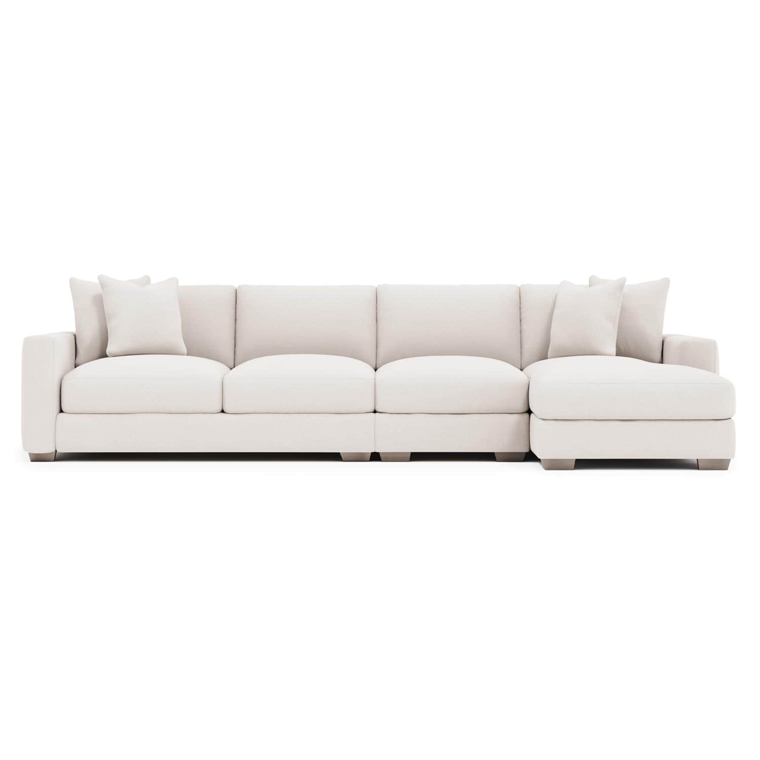 A contemporary sectional sofa, upholstered in a light-colored, textured fabric. It features a chaise… — 3D model