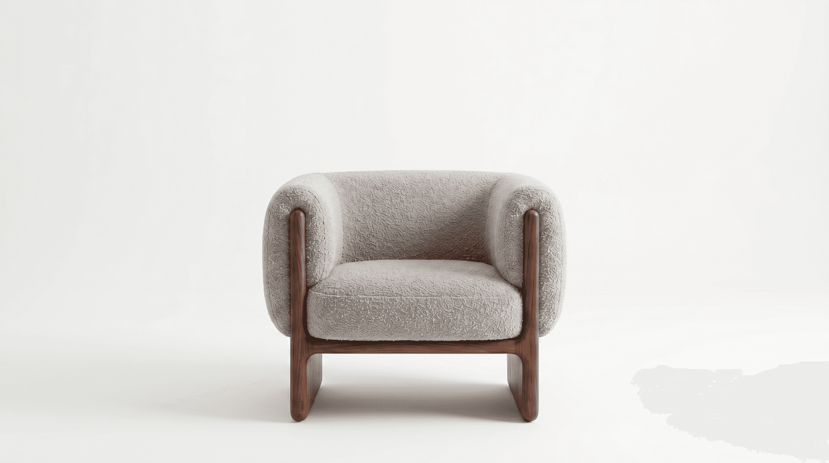 A contemporary armchair featuring a rounded, plush silhouette with light gray textured upholstery an… — 3D model