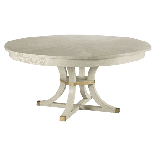 A round dining table featuring a light, possibly whitewashed wood finish on both the tabletop and th… — 3D model
