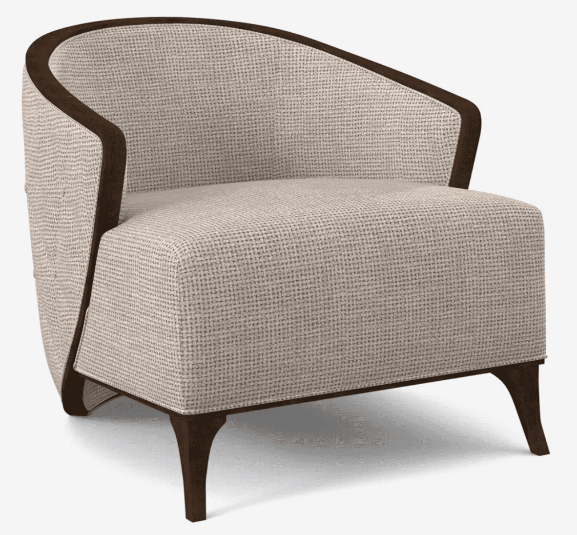 A medium-sized upholstered armchair featuring a rounded, barrel-back design. The chair is upholstere… — 3D model