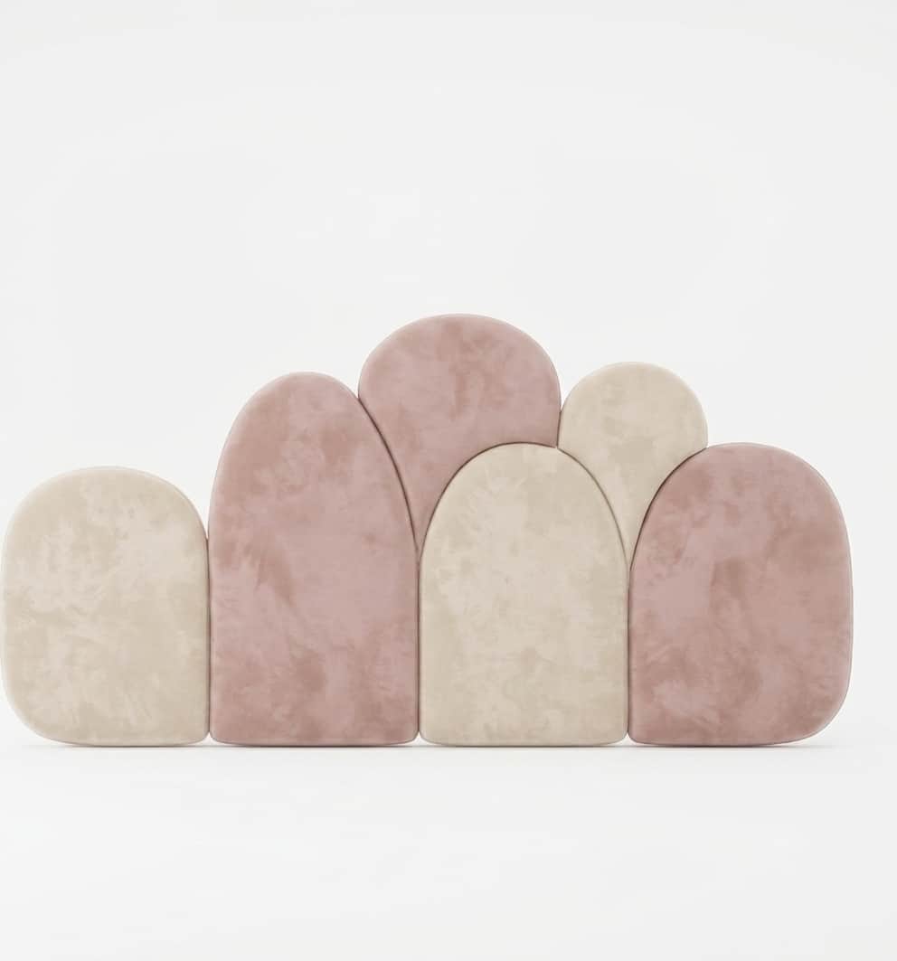 An upholstered headboard composed of multiple, semi-circular or cloud-shaped panels. The panels alte… — 3D model