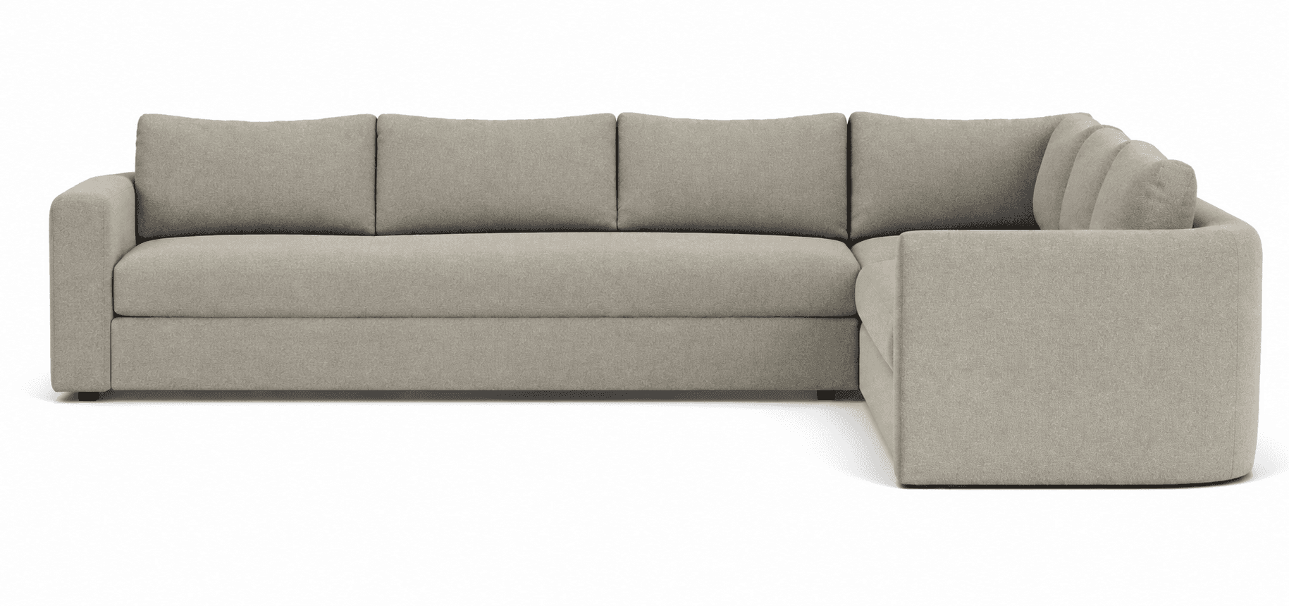 A contemporary L-shaped sectional sofa upholstered in a light greige fabric. It features a deep seat… — 3D model