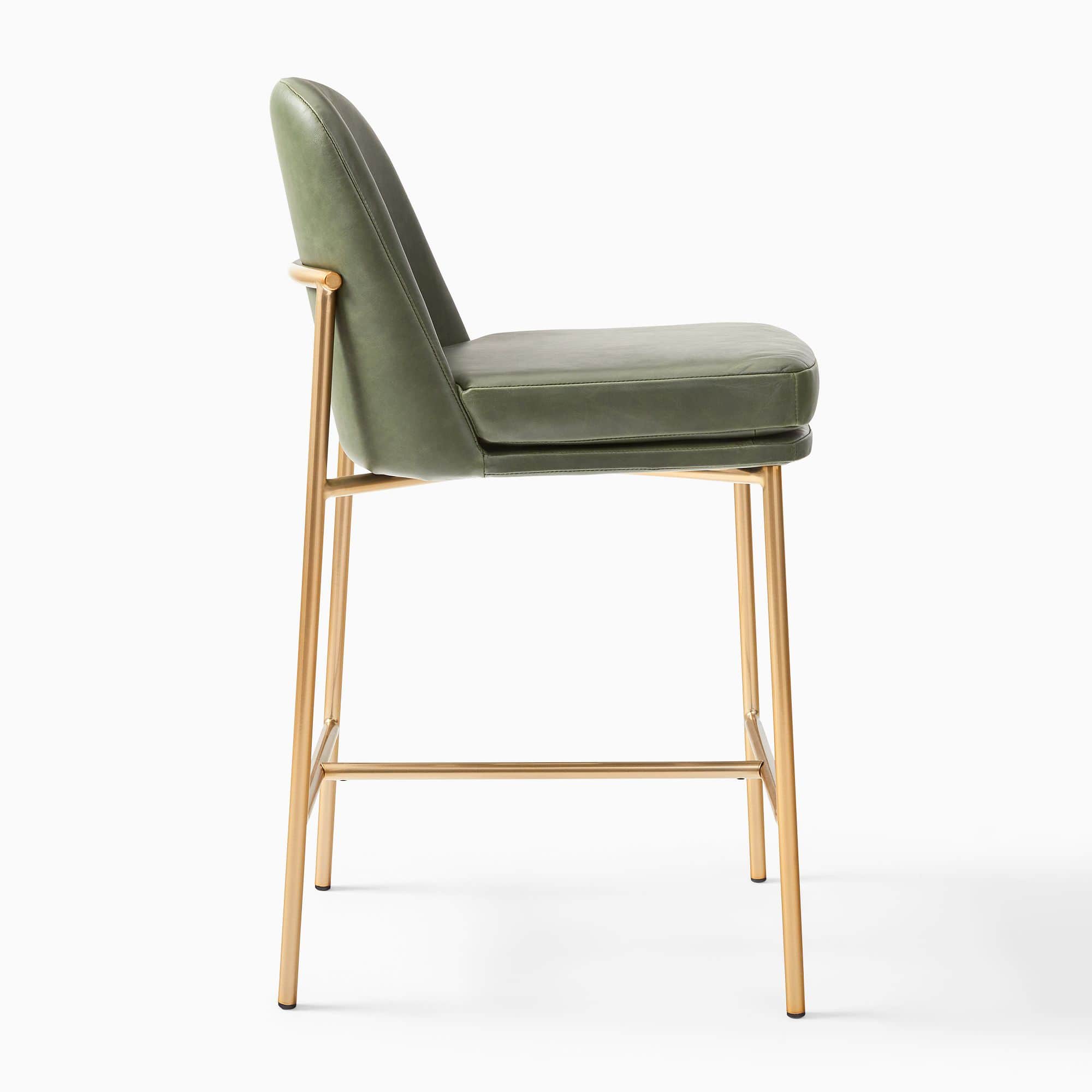 A contemporary bar stool featuring a comfortable green faux leather upholstered seat and backrest, s… — 3D model