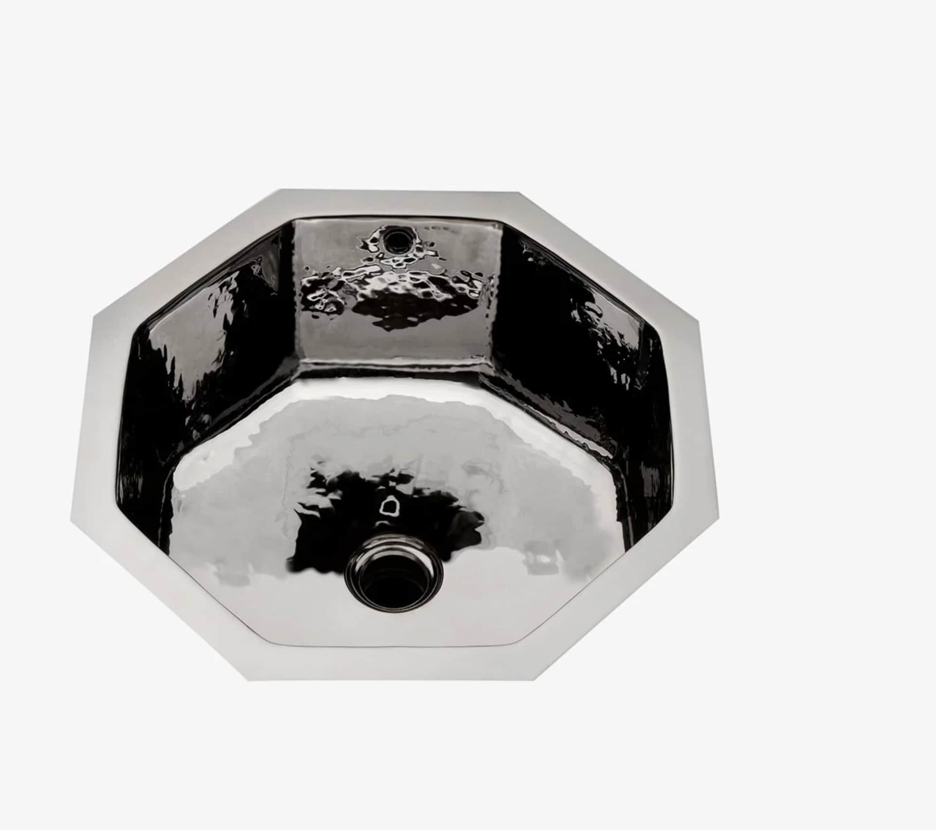 An octagonal, drop-in or undermount sink made from polished metal, possibly stainless steel. The int… — 3D model
