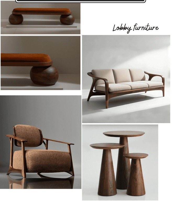 A three-seater sofa featuring a distinctive exposed wooden frame, light-colored fabric cushions, and… — free GLTF 3D model