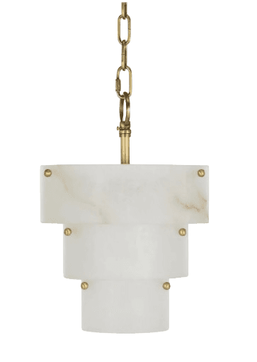 A tiered chandelier constructed from multiple stacked cylindrical shades, possibly made of alabaster… — 3D model