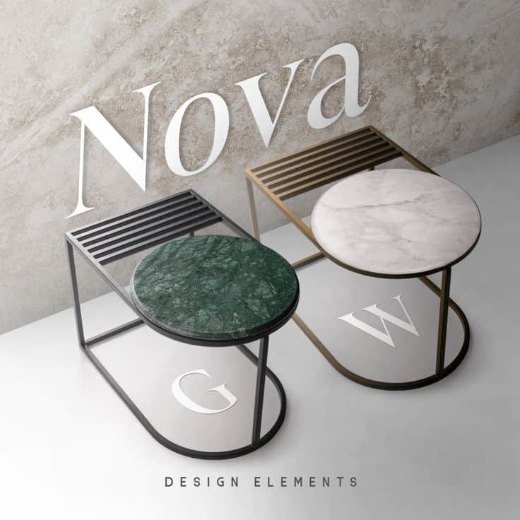 A modern accent table featuring an asymmetrical black powder-coated metal frame, one round green mar… — 3D model