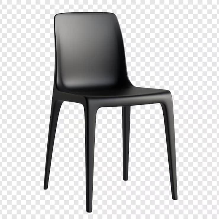 A black modern chair with a single molded seat and backrest, supported by four tapered legs. The des… — 3D model