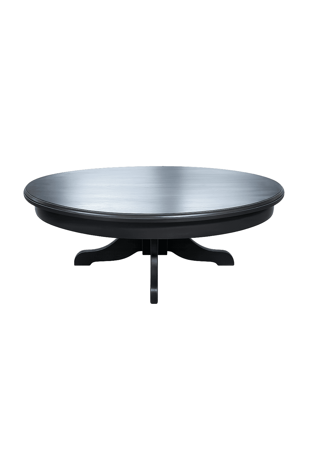 An oval-shaped coffee table featuring a light, brushed metallic finish on its tabletop, contrasted w… — 3D model