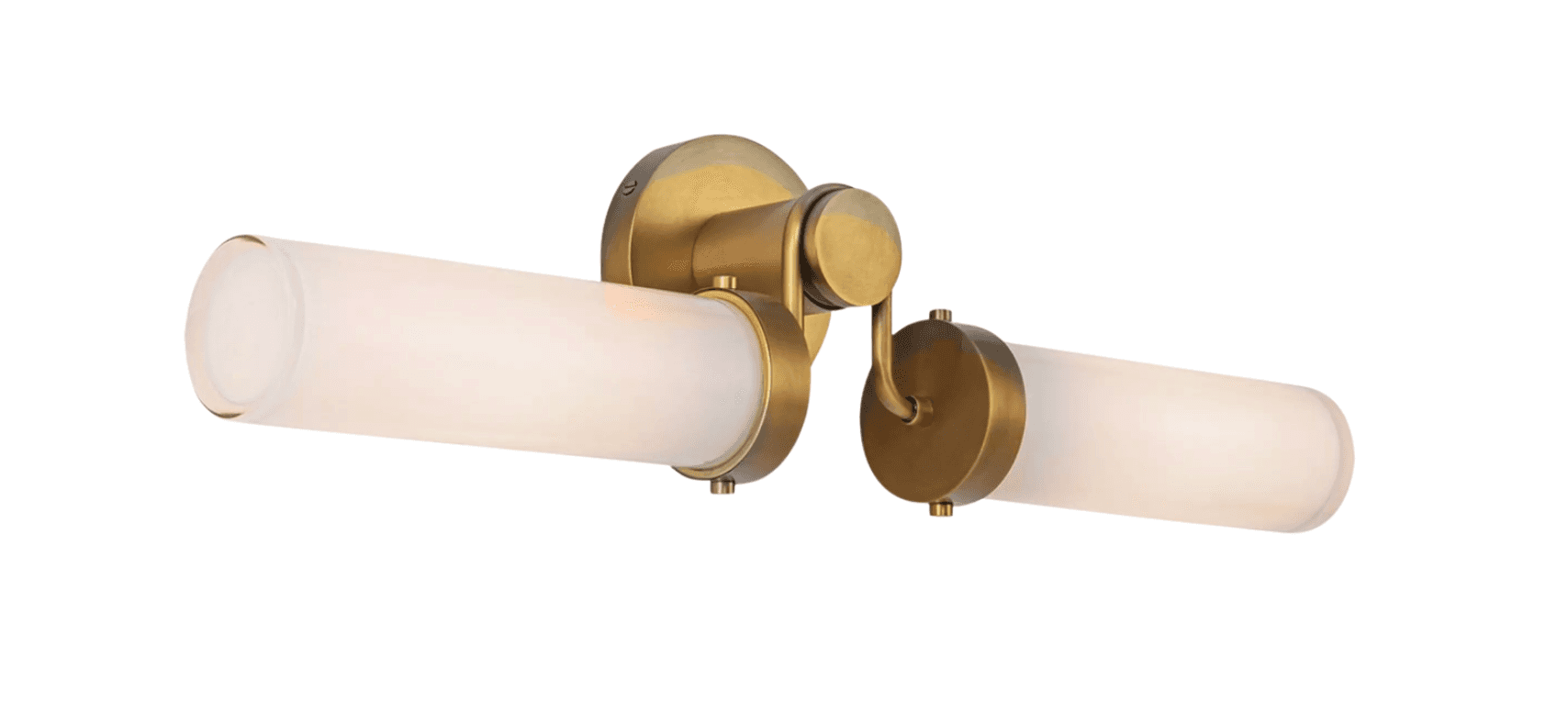 A contemporary two-light wall sconce featuring a brushed brass finish and two cylindrical frosted gl… — 3D model