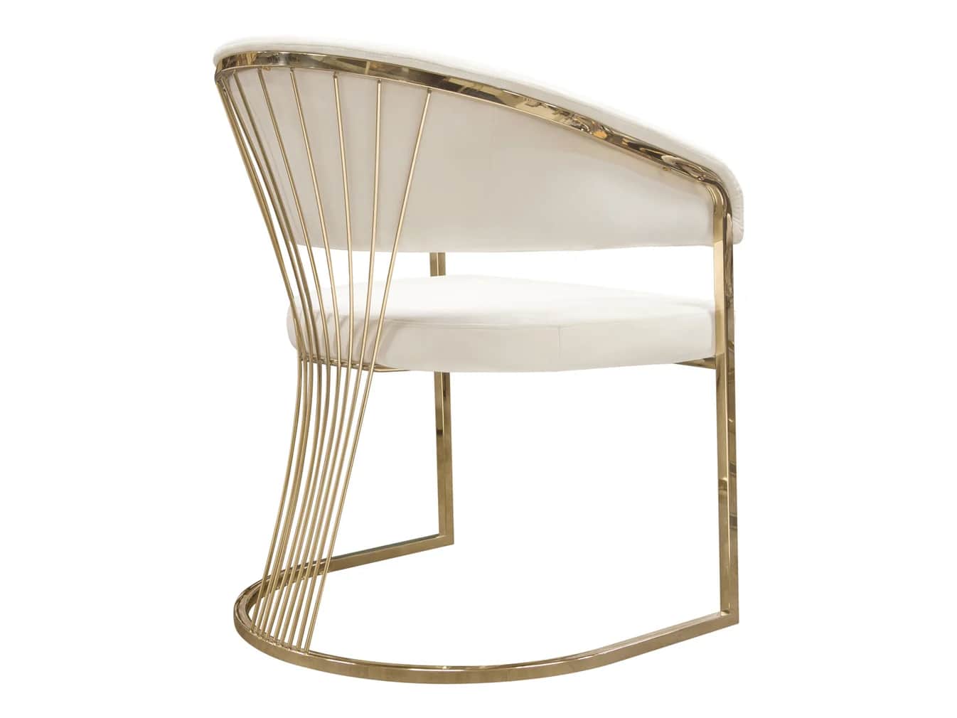A contemporary armchair featuring a polished gold metal frame and cream-colored upholstered seat and… — 3D model