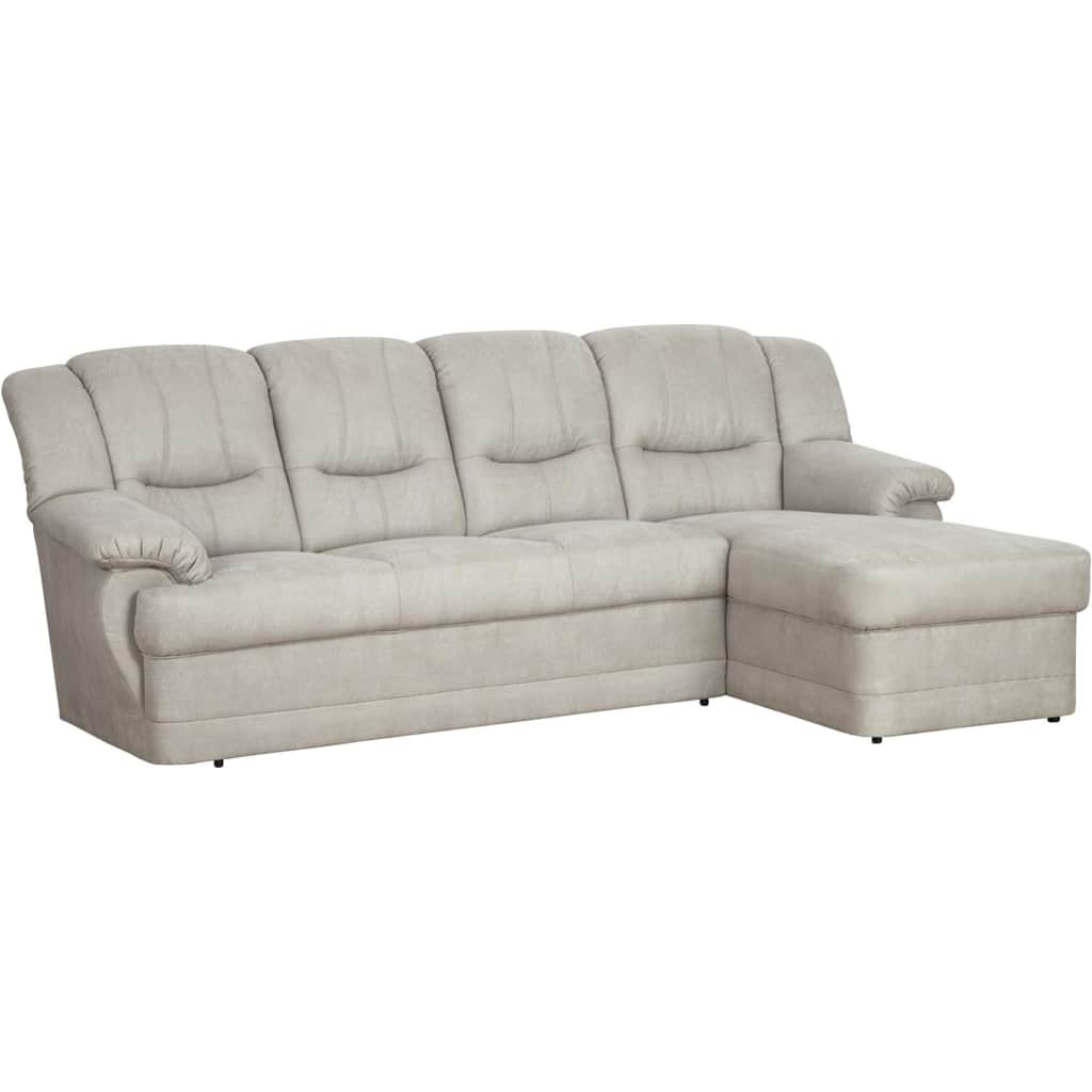 A light gray or beige upholstered sectional sofa featuring multiple seat cushions, plush backrests,… — 3D model
