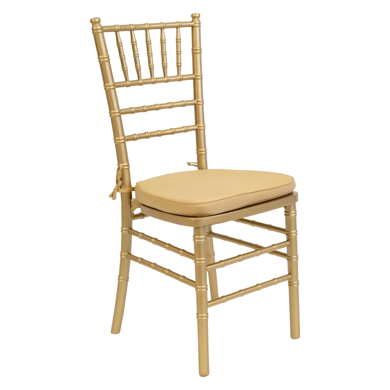 A single gold Chiavari style dining chair with a removable, light-colored cushion. The chair feature… — free FBX 3D model