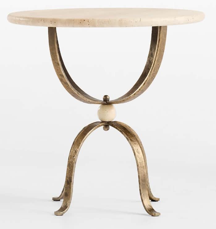 A round side table featuring a creamy travertine top and a sculptural base made of hammered, antique… — free STL 3D model