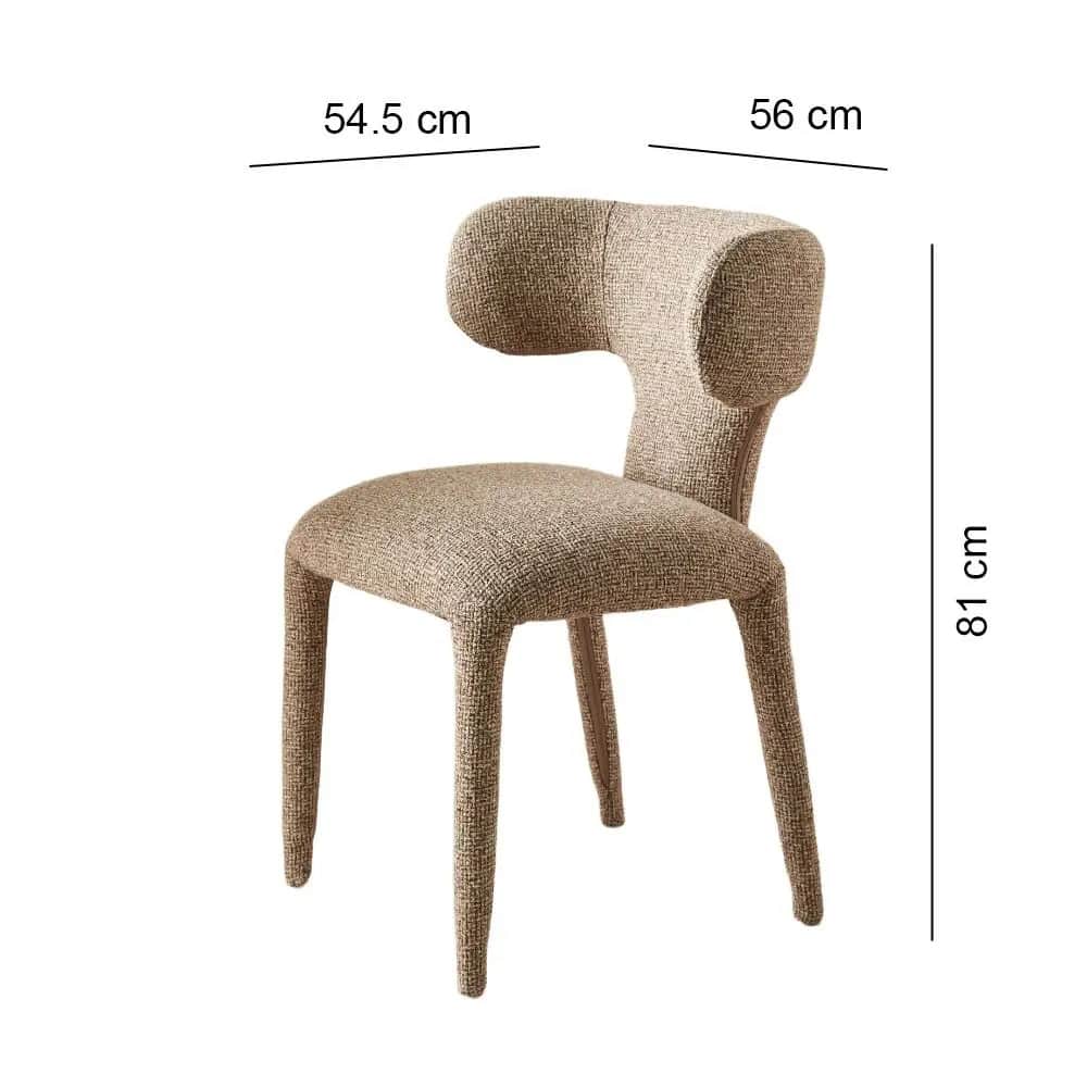 An armless chair fully upholstered in a textured beige or light brown fabric, featuring a distinctiv… — 3D model