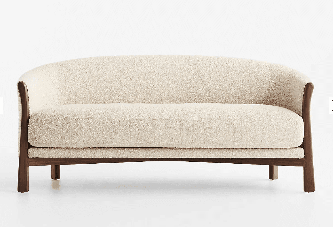 A two-seater loveseat featuring a curved back and integrated armrests, upholstered in a light-colore… — 3D model