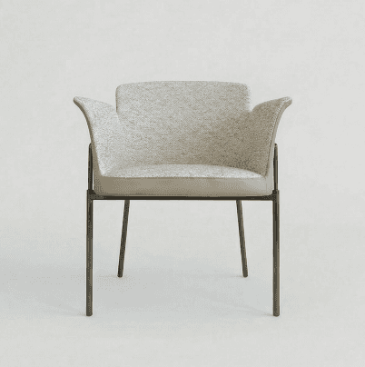 A contemporary upholstered armchair featuring a light grey textured fabric on the seat and backrest,… — free OBJ 3D model