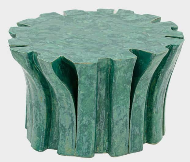 A sculptural pedestal table featuring an organic, biomorphic design and a rich green finish. The tab… — 3D model