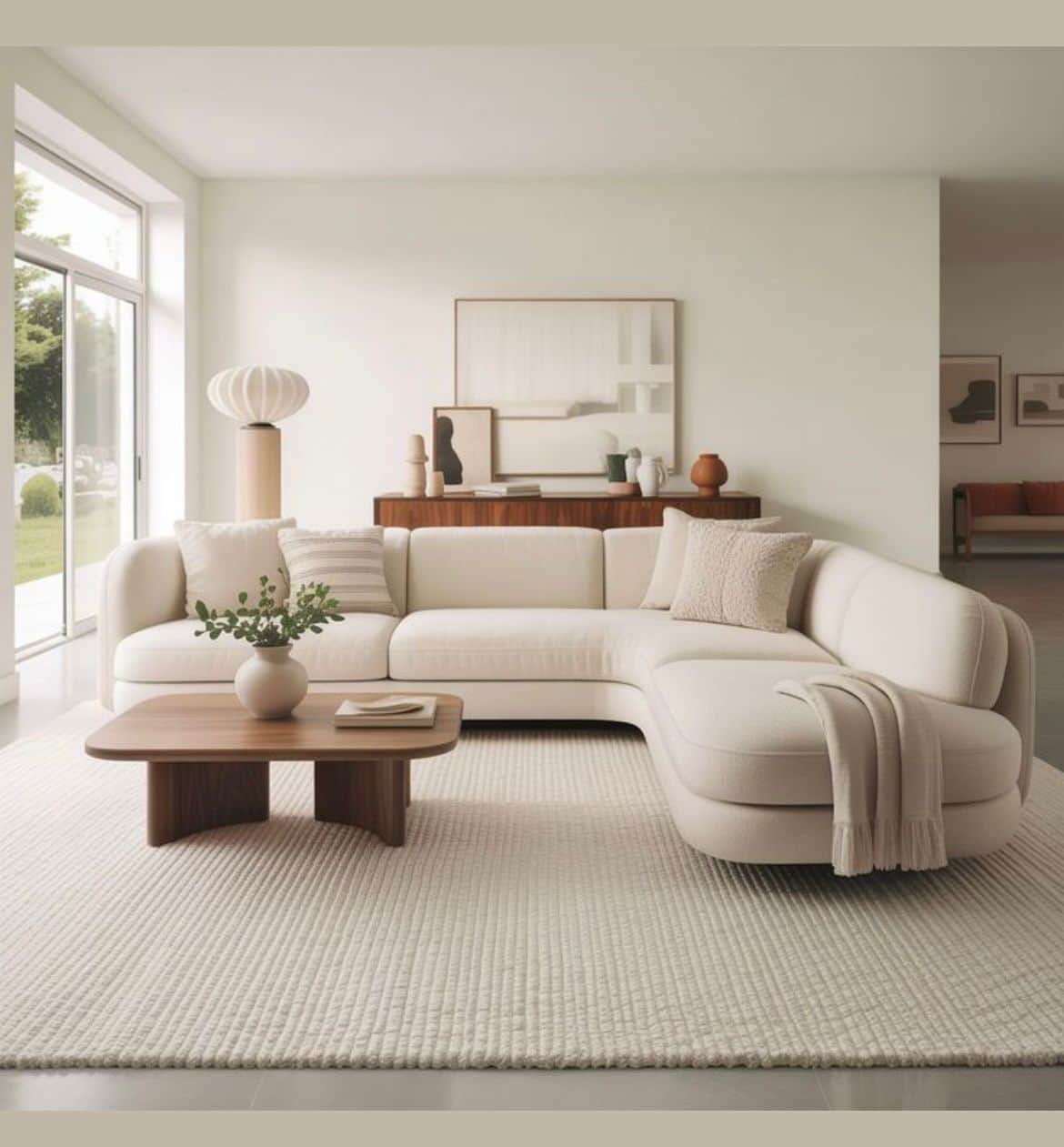 A contemporary sectional sofa with a curved chaise lounge extension. The sofa features plush cushion… — 3D model