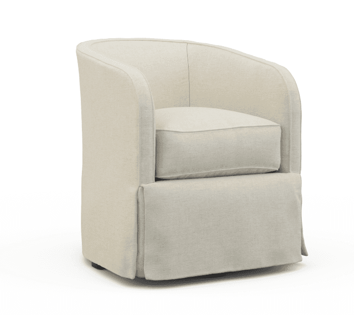 A cream-colored armchair with a rounded back and arms. The armchair features a plush seat cushion an… — 3D model