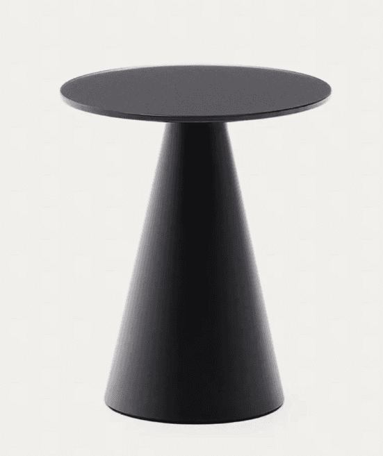 A minimalist side table featuring a circular top and a conical pedestal base, finished in matte blac… — 3D model