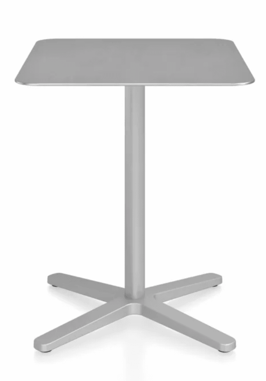A modern, minimalist square table featuring a flat, square top with subtly rounded edges, supported… — 3D model