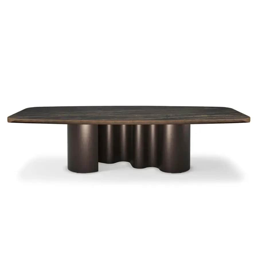 A rectangular coffee table with rounded corners, featuring a dark marble top with subtle white and g… — free FBX 3D model