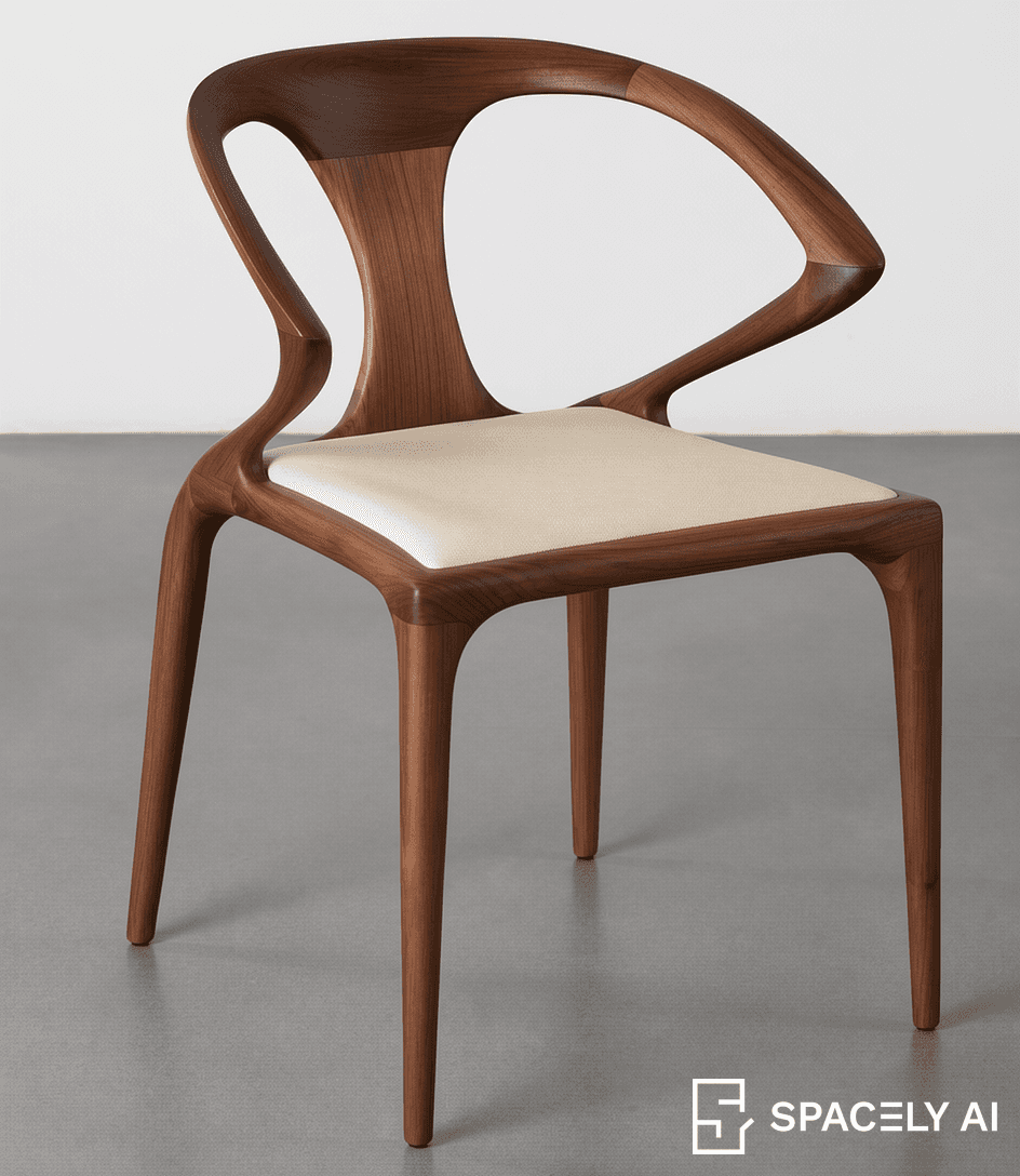 A modern armchair featuring a sculptural wooden frame with integrated armrests and a light upholster… — free OBJ 3D model