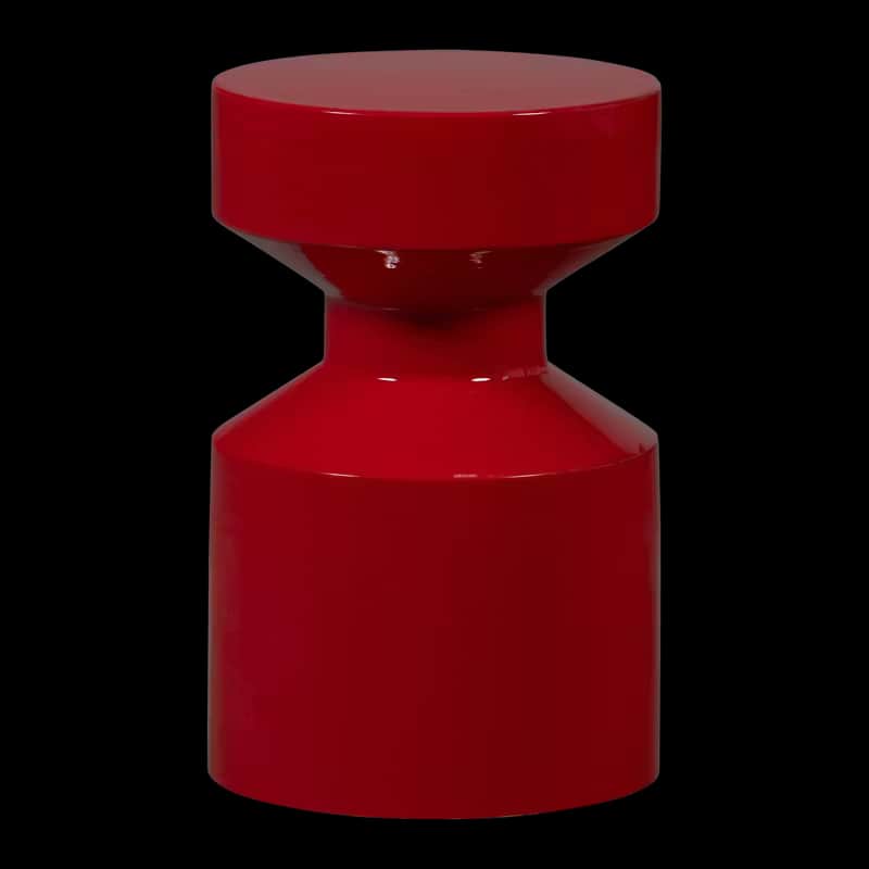A bright red, hourglass-shaped side table with a smooth, high-gloss finish. The table features cylin… — 3D model