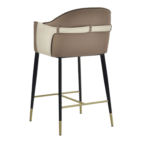 A contemporary bar stool featuring a two-tone upholstered seat and backrest with integrated armrests… — 3D model