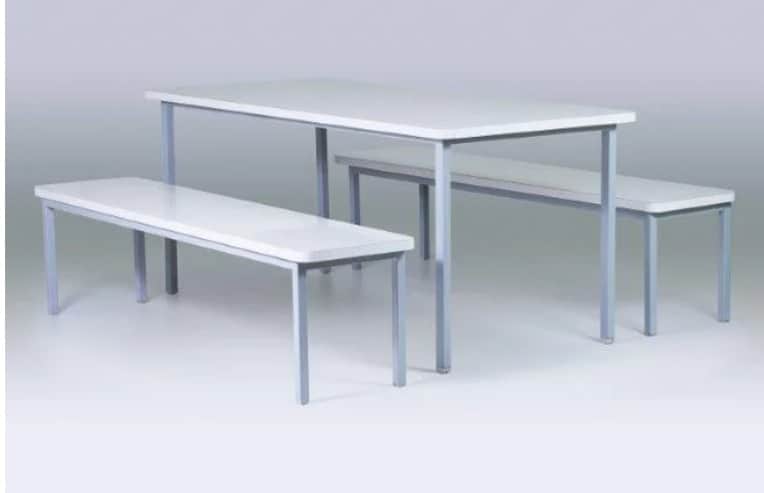 A modern dining set featuring a rectangular table and two matching benches. The table and bench tops… — free FBX 3D model
