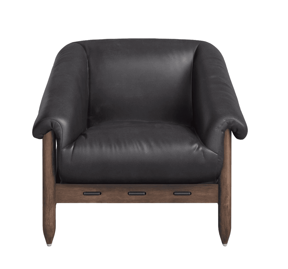A contemporary lounge chair featuring plush black leather upholstery on its seat, back, and armrests… — 3D model