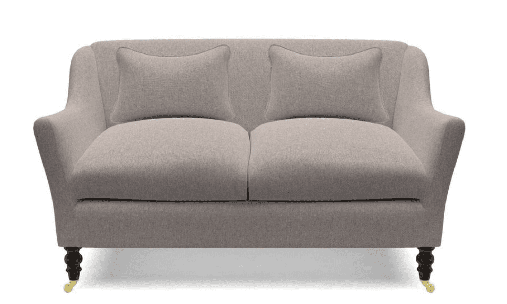 A two-seater sofa upholstered in a textured, light gray fabric. It features a gently curved backrest… — 3D model