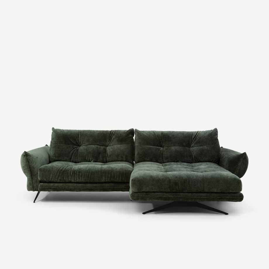A modern sectional sofa upholstered in a textured dark green fabric. The sofa features deep tufting… — free FBX 3D model