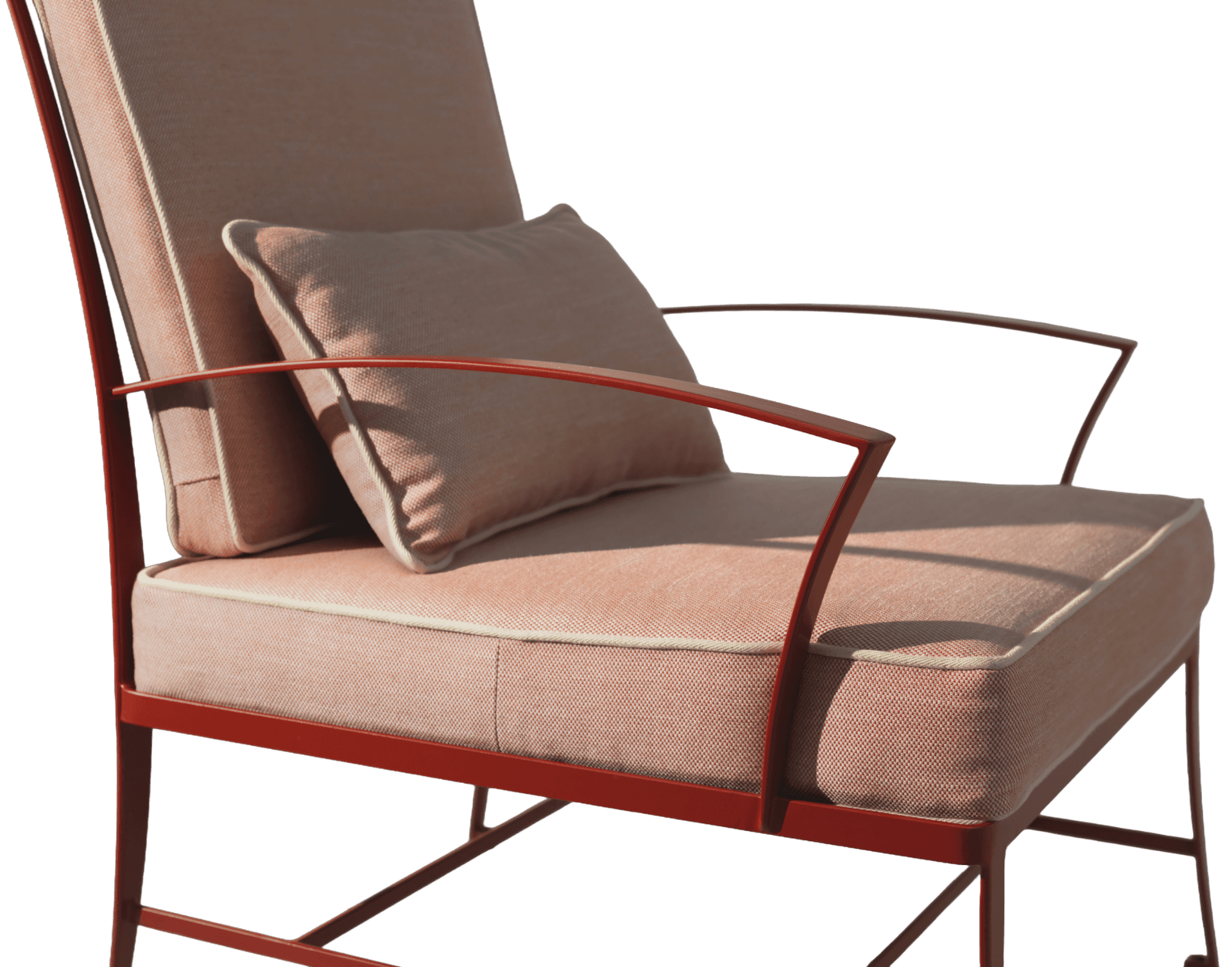 An armchair with a slender metal frame and upholstered cushions. The frame is made of thin, bent met… — 3D model