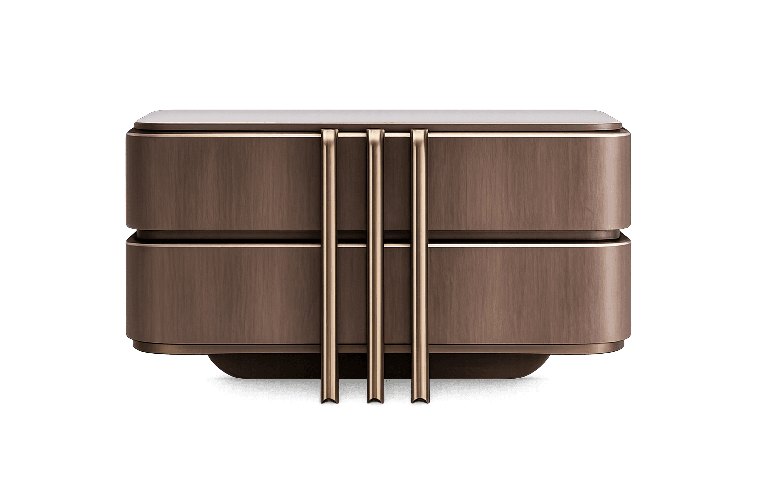 A compact and modern two-drawer nightstand, featuring a dark wood finish on its body and drawer fron… — 3D model