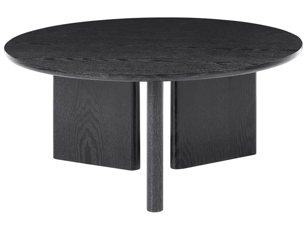 An oval-shaped coffee table with a modern minimalist design, featuring a black stained wood finish t… — free SKP 3D model