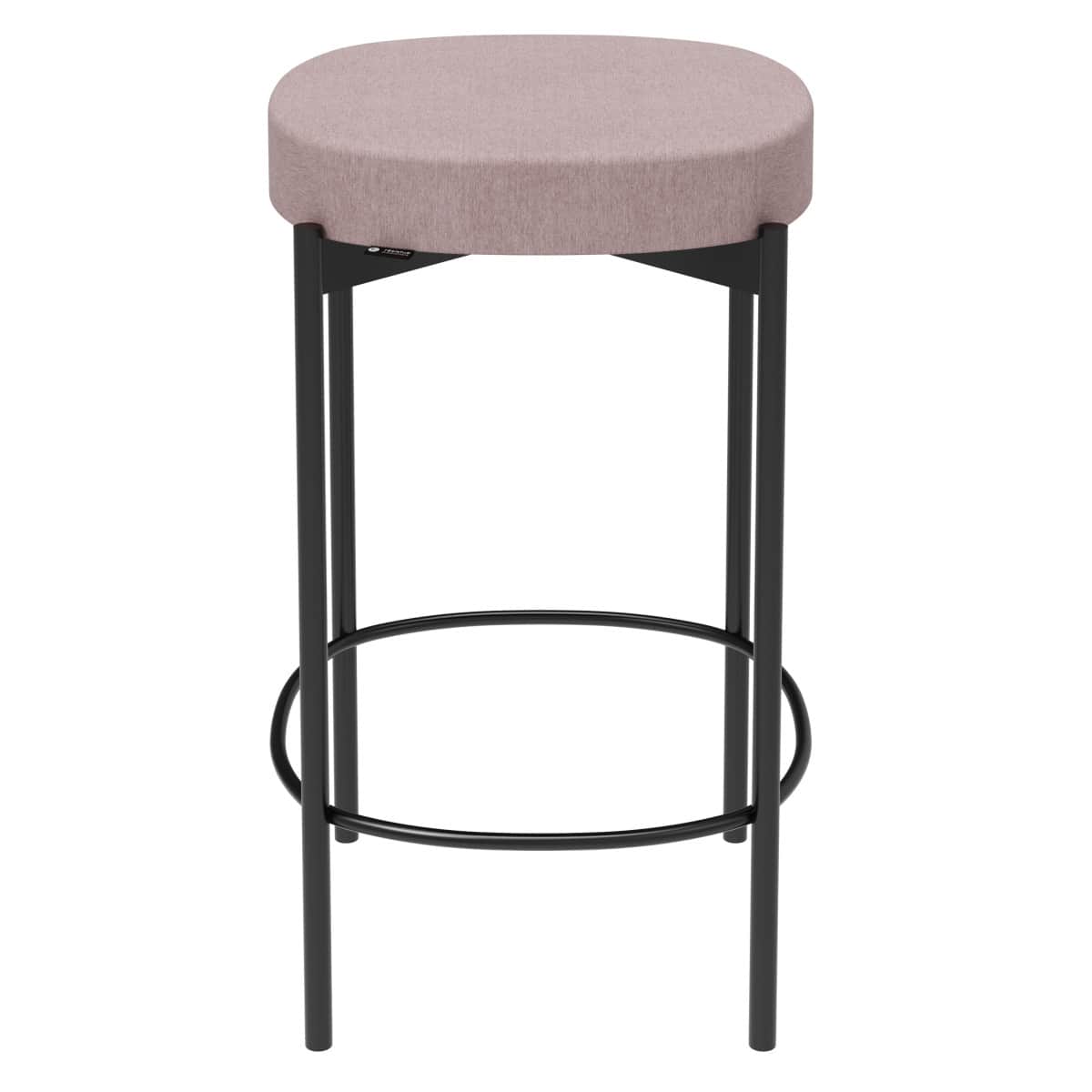 A modern bar stool with a rounded, upholstered seat and a minimalist metal frame. The seat is oval-s… — 3D model