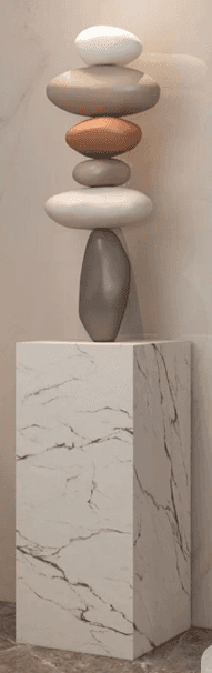 An abstract sculpture featuring a stack of five irregularly shaped, smooth, polished forms resemblin… — 3D model