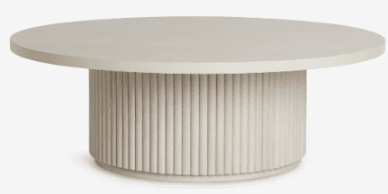 A contemporary, circular coffee table with a fluted pedestal base. The table features a solid, flat… — free BLEND 3D model