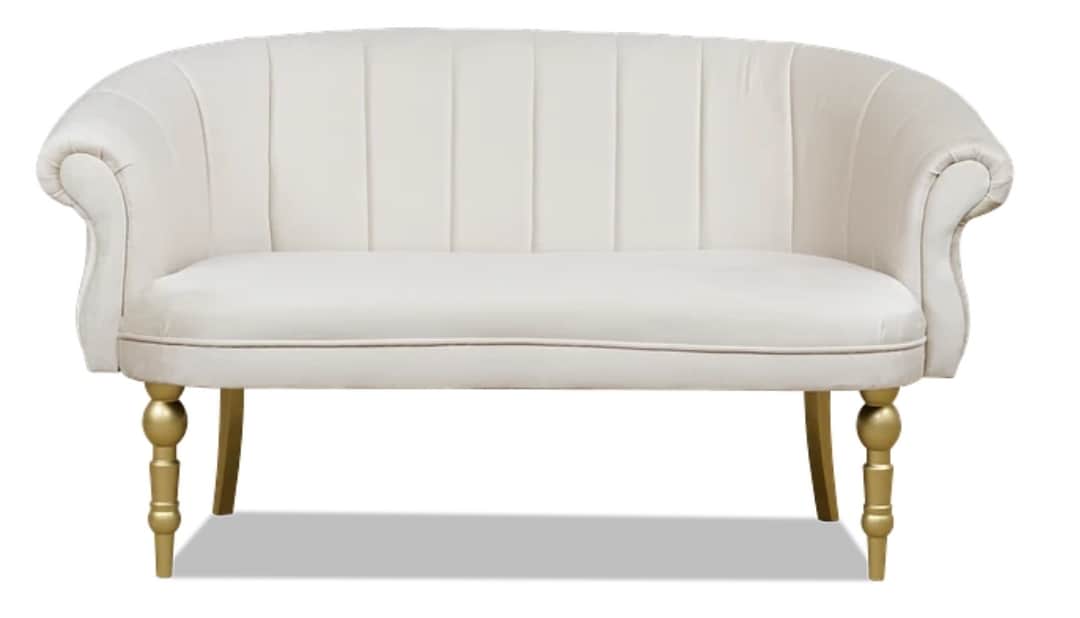 A stylish small loveseat or settee featuring a gracefully curved backrest with vertical channel tuft… — free STL 3D model