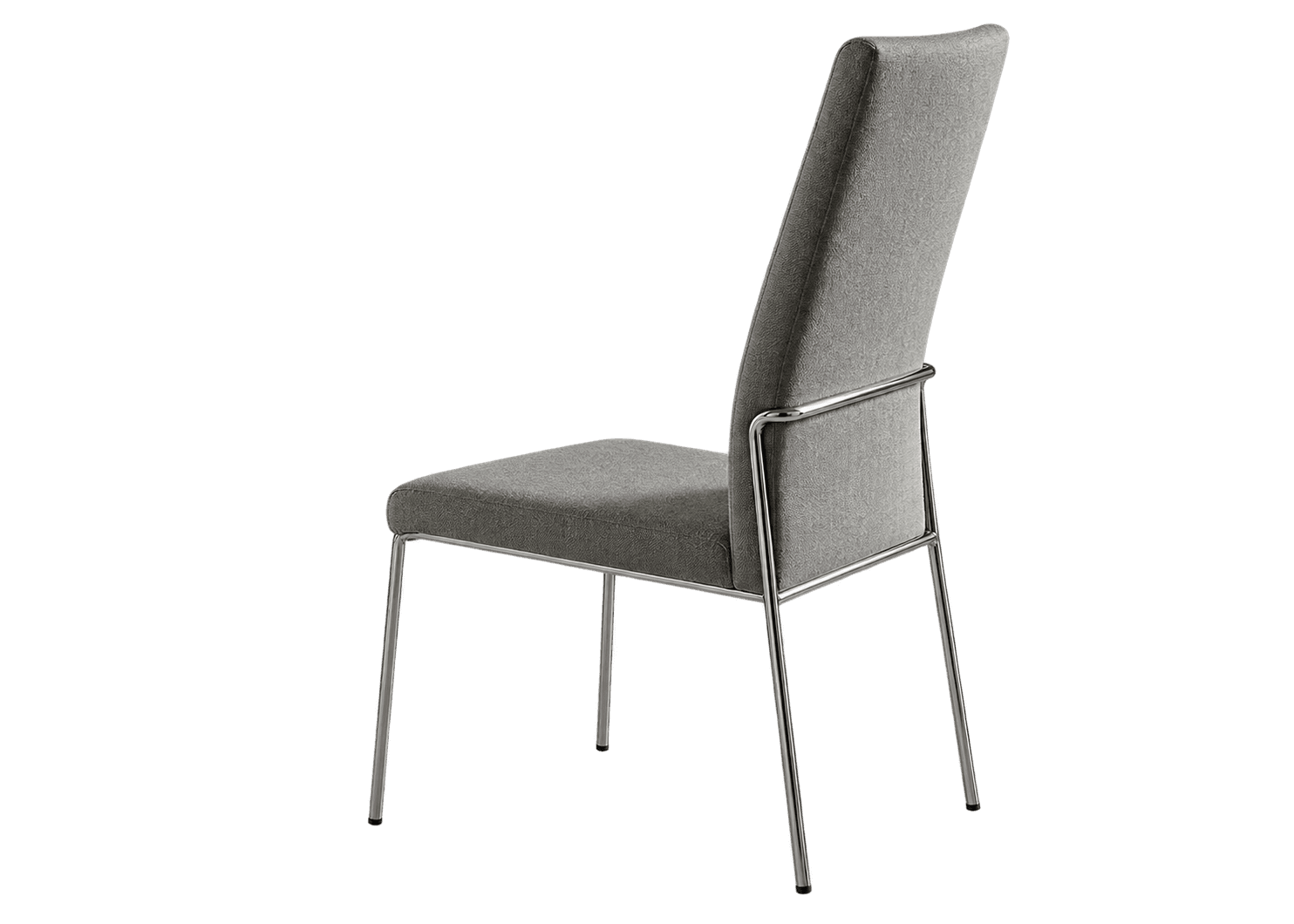 A contemporary dining chair featuring a high, slightly tapered backrest and a square seat, both upho… — 3D model