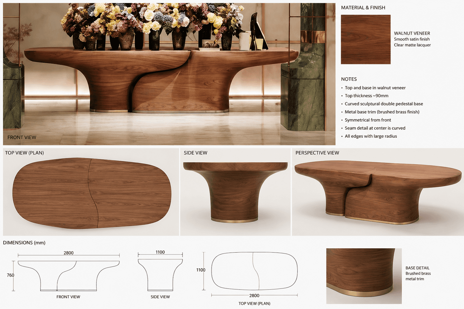 A contemporary coffee table featuring a sculptural, organic design. The table is crafted from rich b… — 3D model