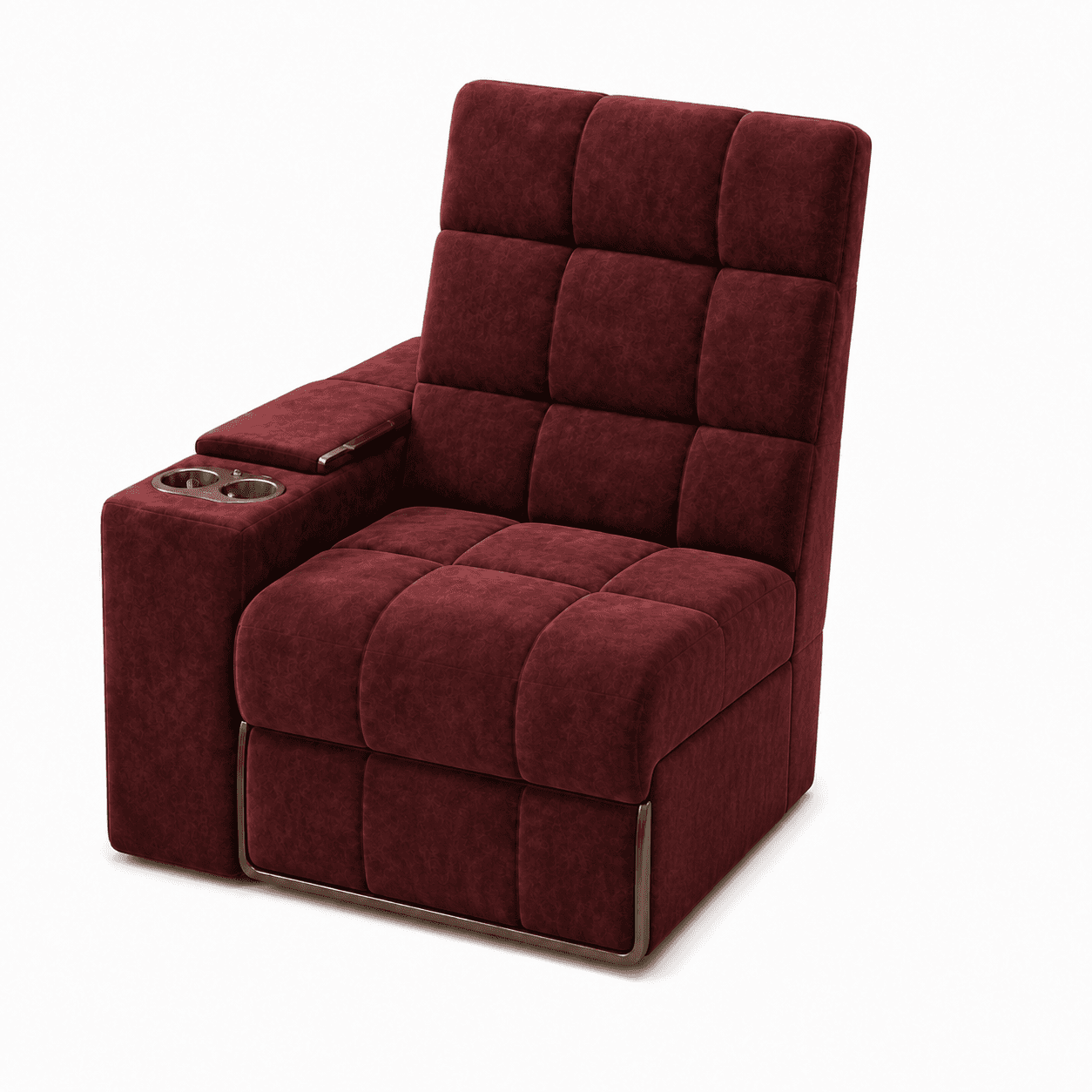 A single modular home theater seat upholstered in a rich burgundy fabric. The seat and backrest feat… — 3D model