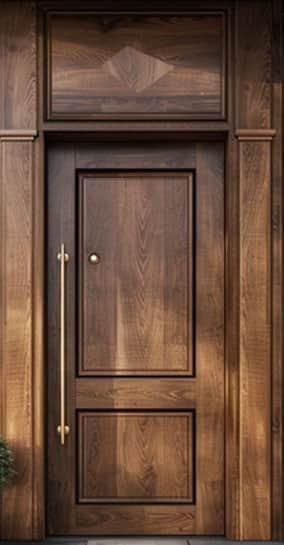 A single, ornate wooden door with a raised panel design. The door features a prominent rectangular p… — 3D model