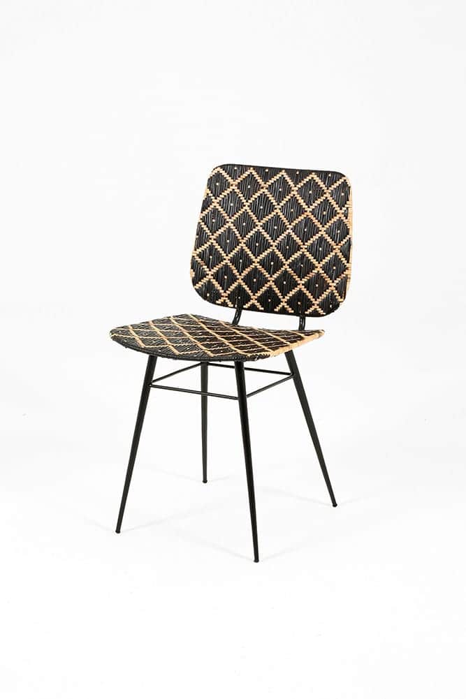 A side chair with a woven diamond pattern on the seat and backrest. The frame and legs are made of d… — 3D model