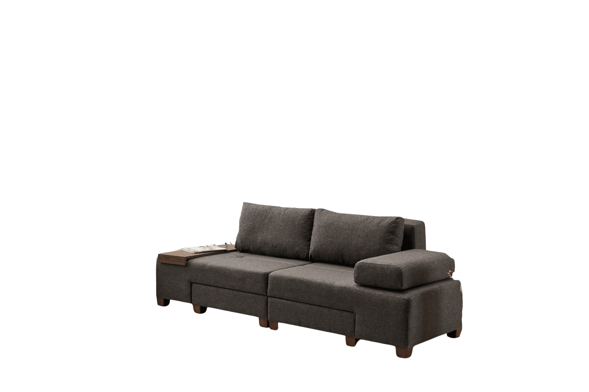 A modular sofa with a chaise lounge extension and a side table attachment. The sofa is upholstered i… — 3D model